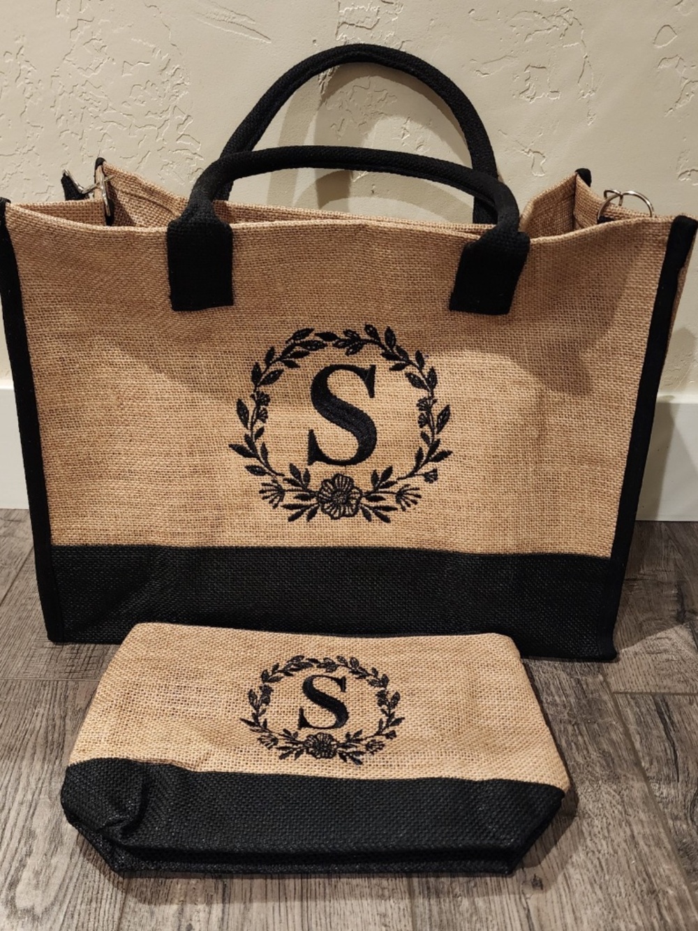 BeeGreen Personalized Tote Letter S Initial Canvas Jute Tote Beach Wedding Bag